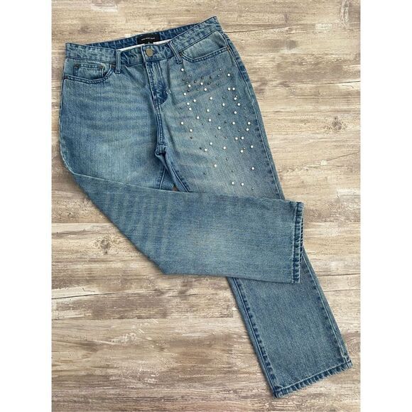 Who What Where Jeans Cropped Capri Pearl Studded Womens Size 6 - Picture 1 of 5